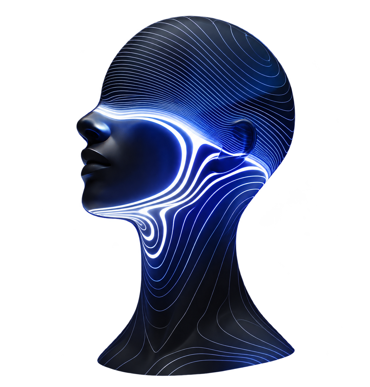 Abstract 3D AI head representing Novus Automation AI agents for marketing agencies